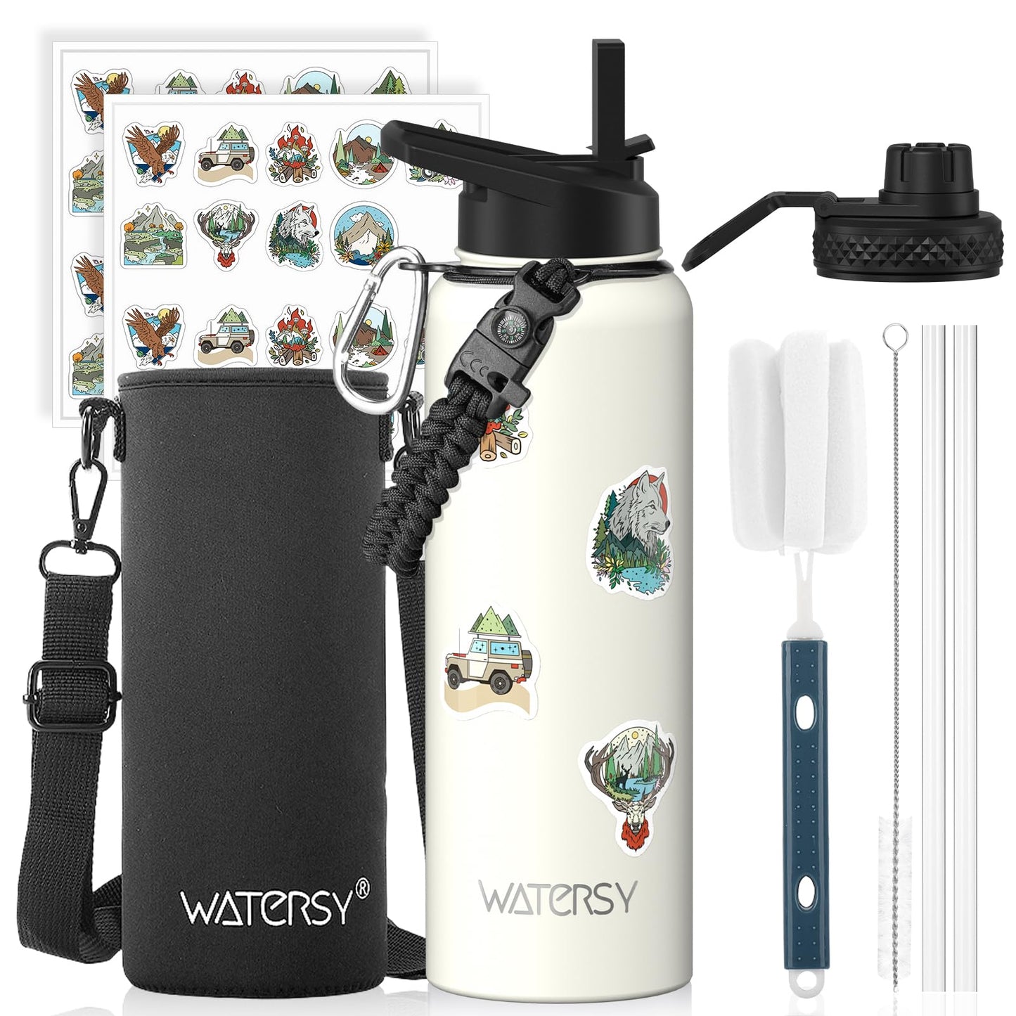 64oz Insulated Water Bottle (Cold for 48 Hrs),BPA Free&Leak Proof,Half Gallon Stainless Steel Water Flask,Water Jug with Straw Spout Lids for Gym,Hiking,Camping,Black Blue