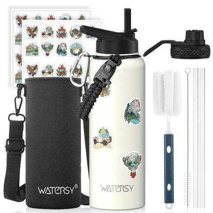 64oz Insulated Water Bottle (Cold for 48 Hrs),BPA Free&Leak Proof,Half Gallon Stainless Steel Water Flask,Water Jug with Straw Spout Lids for Gym,Hiking,Camping,Black Blue