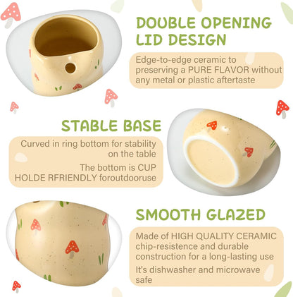 Thenshop Ceramic Coffee Mug with Sip Hole Espresso Cup 13.5oz Modern Coffee Cup Elegant Pottery Mug with Timber Design for Kitchen Dining Tea Milk Birthday Gift for Women