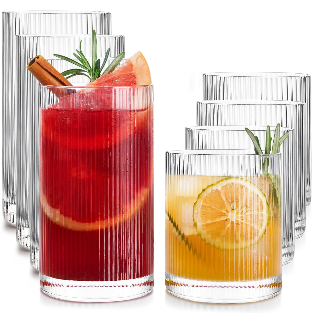 Drinking Water Glass Cups Set,Crystal Highball Glasses cups set of 6,16oz | Wide Mouth Design Clear Tall Glassware for Cocktail Parties, Family Dinners