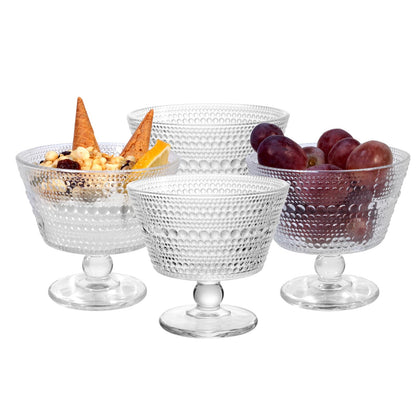 Glass Dessert Bowls Breakfast Cups,Dessert cups Set of 4, 9oz Glass Ice Cream Sundae Cups，Glass Dessert Bowls, For oats，Ice Cream, Milk, Sorbet, Yogurt (4PCS), Transparent, D-1059