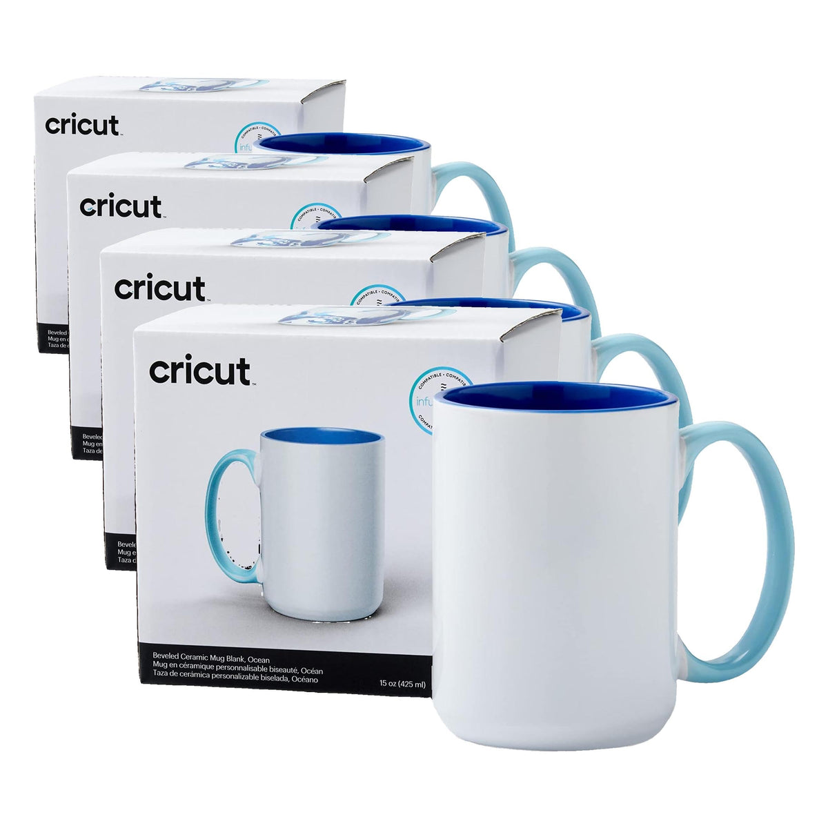 Cricut Beveled Blank Mug to Decorate, White/Gray | Ceramic-Coated, Dishwasher & Microwave Safe,Infusible Ink Compatible,15 Oz Sublimation
