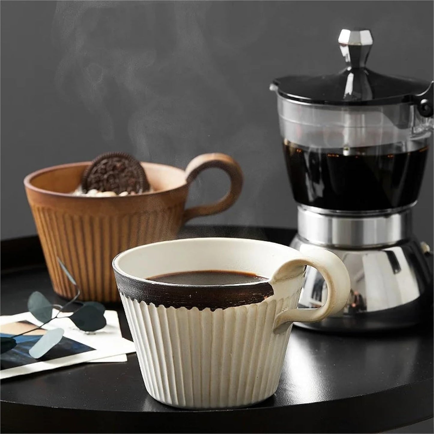 Easy to Clean 320ml Coffee Cup, Vintage Ceramic Breakfast Milk Cup, for Office, Home Use(White)