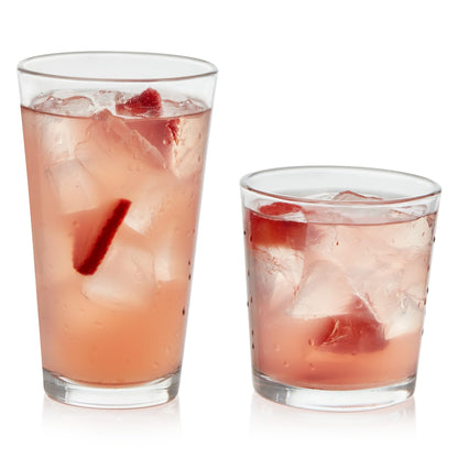 Province Tumbler & Rocks Drinking Glasses Set of 16, Tall Glass Cups | 15.2 oz and 11.1 oz Capacities for Water, Juice, Cocktails, and More with Lightweight Design and Dishwasher-Safe Cleanup