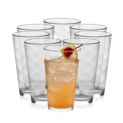 Heavy Base Drinking Glasses Set of 8, Weighted Clear Water Cups | 15.5 oz Capacity for Water, Juice, Soda, Cocktails, and More with Weighted Base and Dishwasher-Safe Cleanup