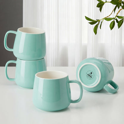 Teocera Coffee Mugs Set of 4-12oz Chip-Resistant Ceramic Cups with Ergonomic Handle | Dishwasher & Microwave Safe White Mugs | Keeps Beverage Hot, Perfect for Family Kitchen & Holiday Gifts