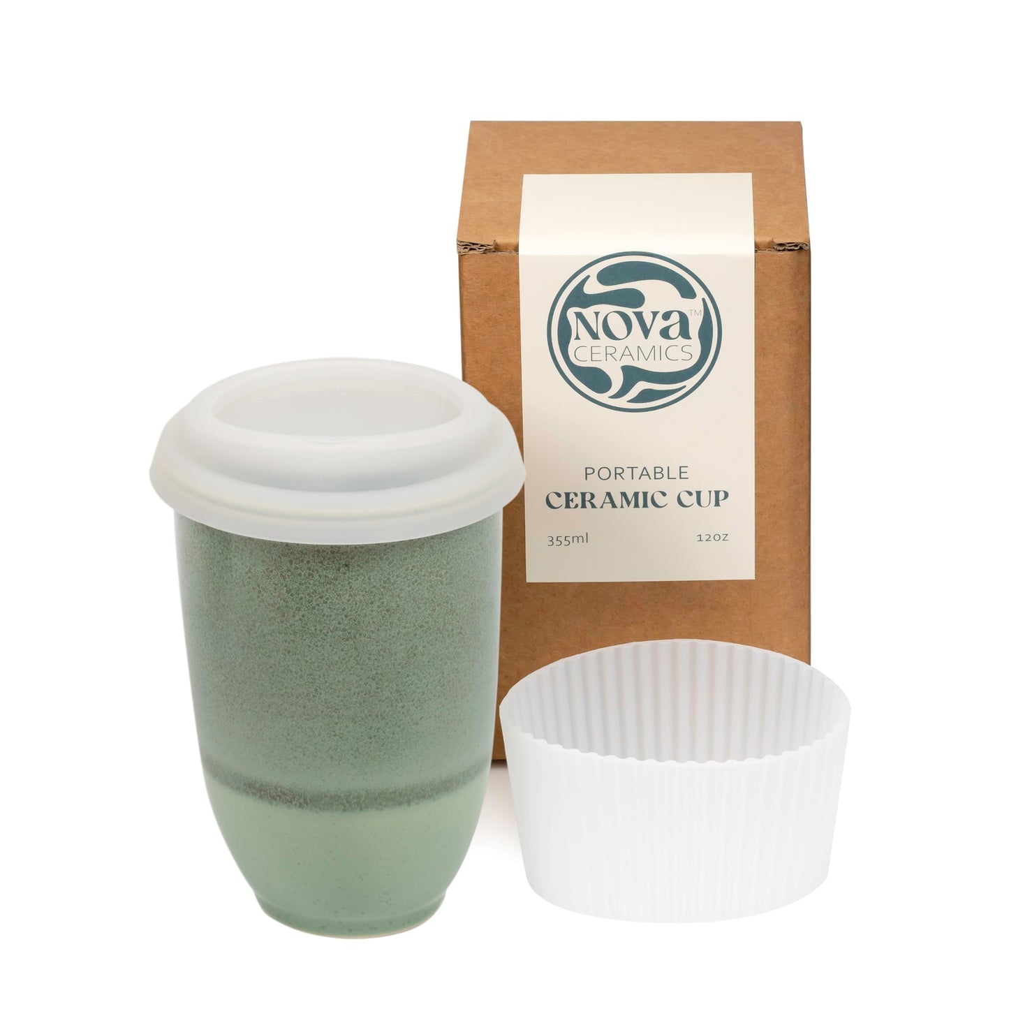 NOVA CERAMICS Travel Mug On the Go Coffee Mug Microwave & Dishwasher Safe Green Tumbler - Gifts For Women Men 16oz Afterglow