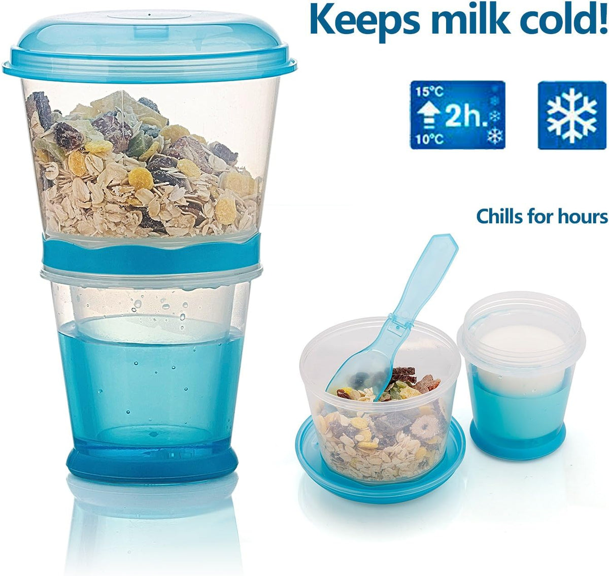INOGIH Cereal On the Go Cups Breakfast-Portable Drink-Cup Cereal To-Go Container-Cup with Spoon (Blue)