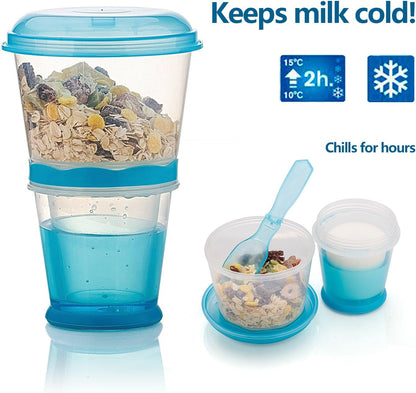 INOGIH Cereal On the Go Cups Breakfast-Portable Drink-Cup Cereal To-Go Container-Cup with Spoon (Blue)