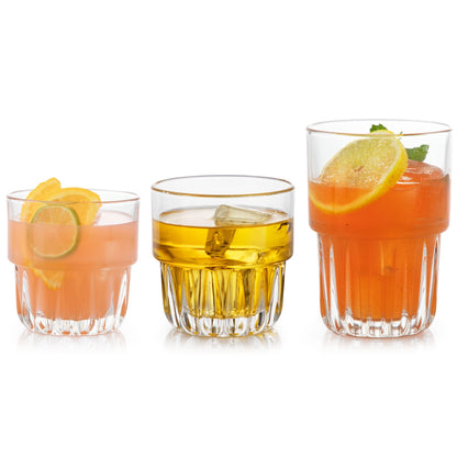 Libbey Ascent Tumbler & Rocks Drinking Glasses Set of 16, Clear Glass Cups | 16.25 oz & 12.25 oz Capacities Glasses for Water, Juice, Cocktails, and More with Curved Design and Dishwasher-Safe Care