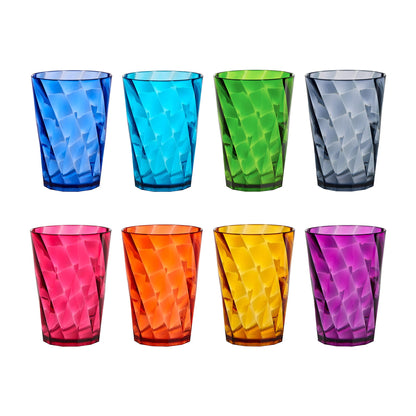 US Acrylic Optix Plastic Reusable Drinking Glasses (Set of 8) 20oz Water Cups in Jewel Tone Colors | BPA-Free Tumblers, Made in USA | Top-Rack Dishwasher Safe