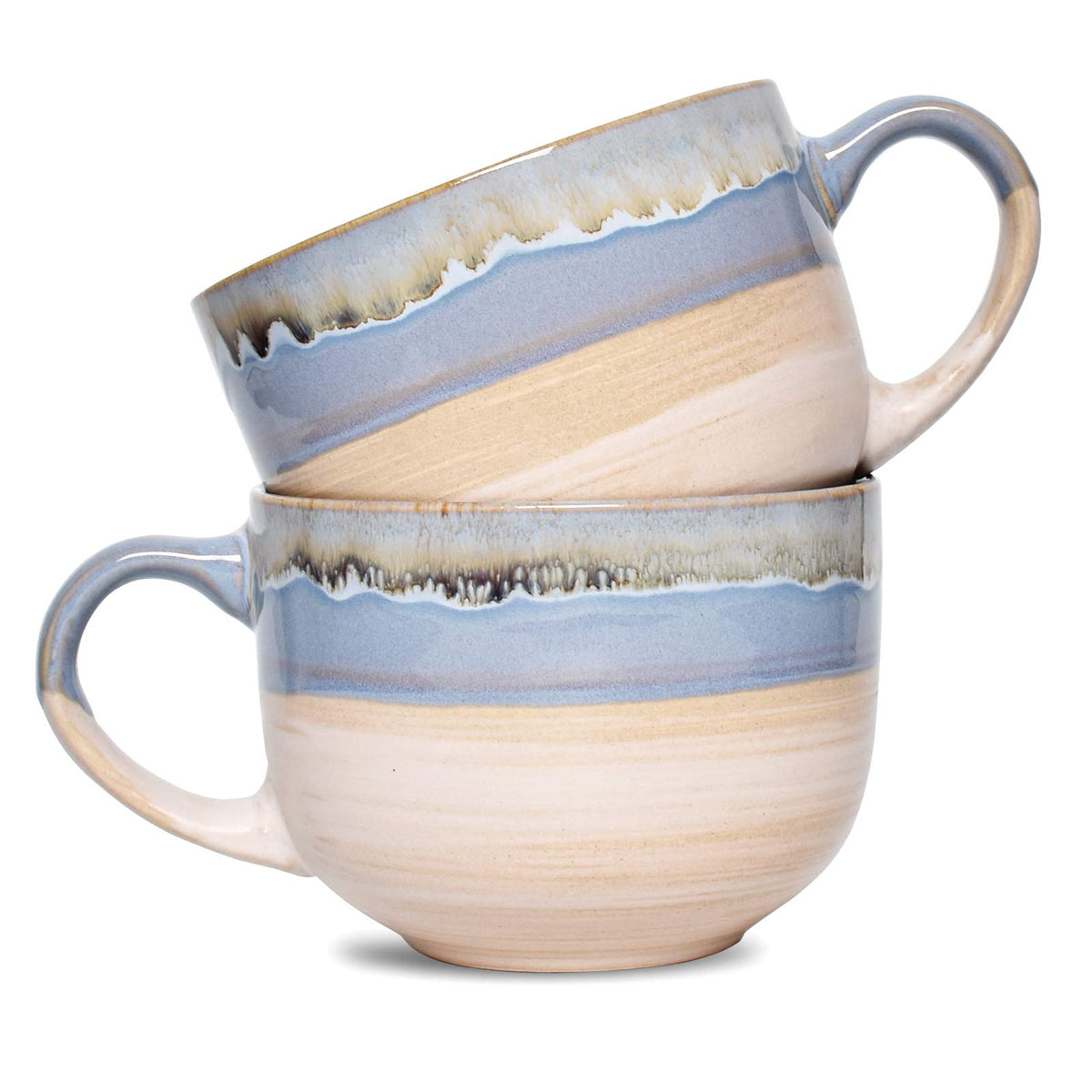 Bosmarlin Large Ceramic Coffee Mug Set of 2, Stoneware Jumbo Latte Mugs for Office and Home, 16 Oz, Dishwasher and Microwave Safe(Brown Grey, 2)