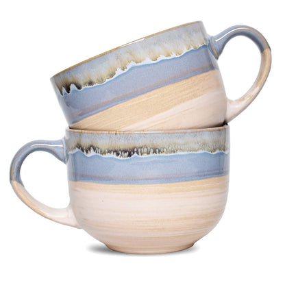 Bosmarlin Large Ceramic Coffee Mug Set of 2, Stoneware Jumbo Latte Mugs for Office and Home, 16 Oz, Dishwasher and Microwave Safe(Brown Grey, 2)