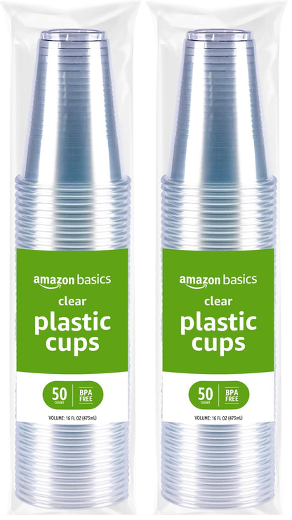Amazon Basics Small Disposable Clear Plastic Cups, 9oz, 100 Count