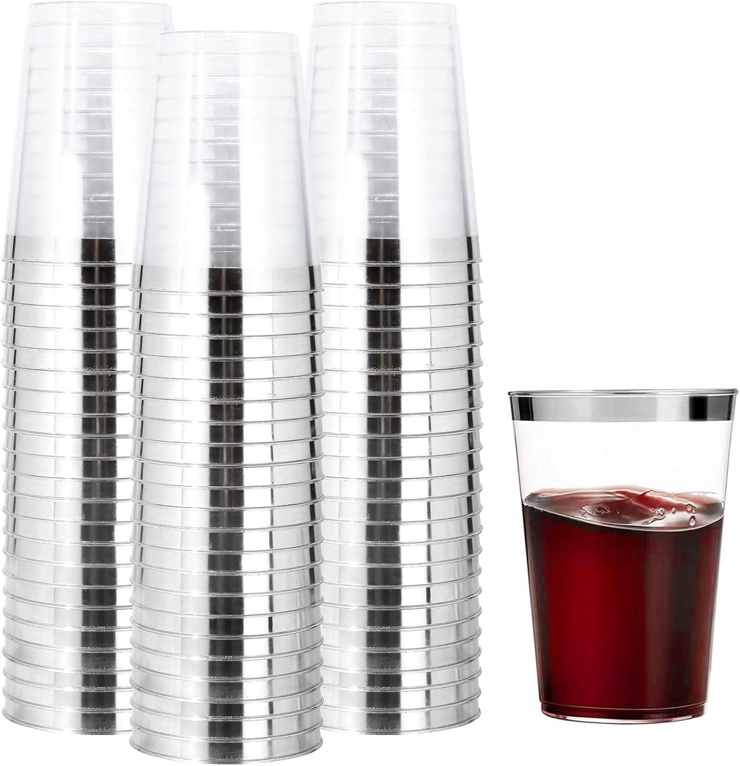 I00000 200 Pack Gold Plastic Cups, 9 Oz Elegant Clear Plastic Cups Gold Rimmed Disposable Wine Glasses Fancy Disposable Party Cup Wedding Cup Drinking Tumblers Cocktail Glasses Perfect for Party