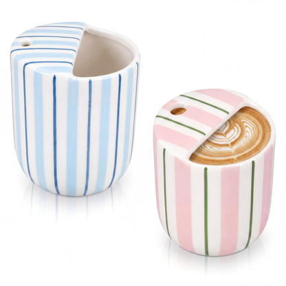 1 pcs Ceramic Mug with Sip Hole 10 oz deep Blue red Striped | Ice Coffee Mug, Travel Mugs,Novelty Hand Painted,Heat Resistant,Non Slip,Built in One Lid,Coffee Lovers Appreciation Gift
