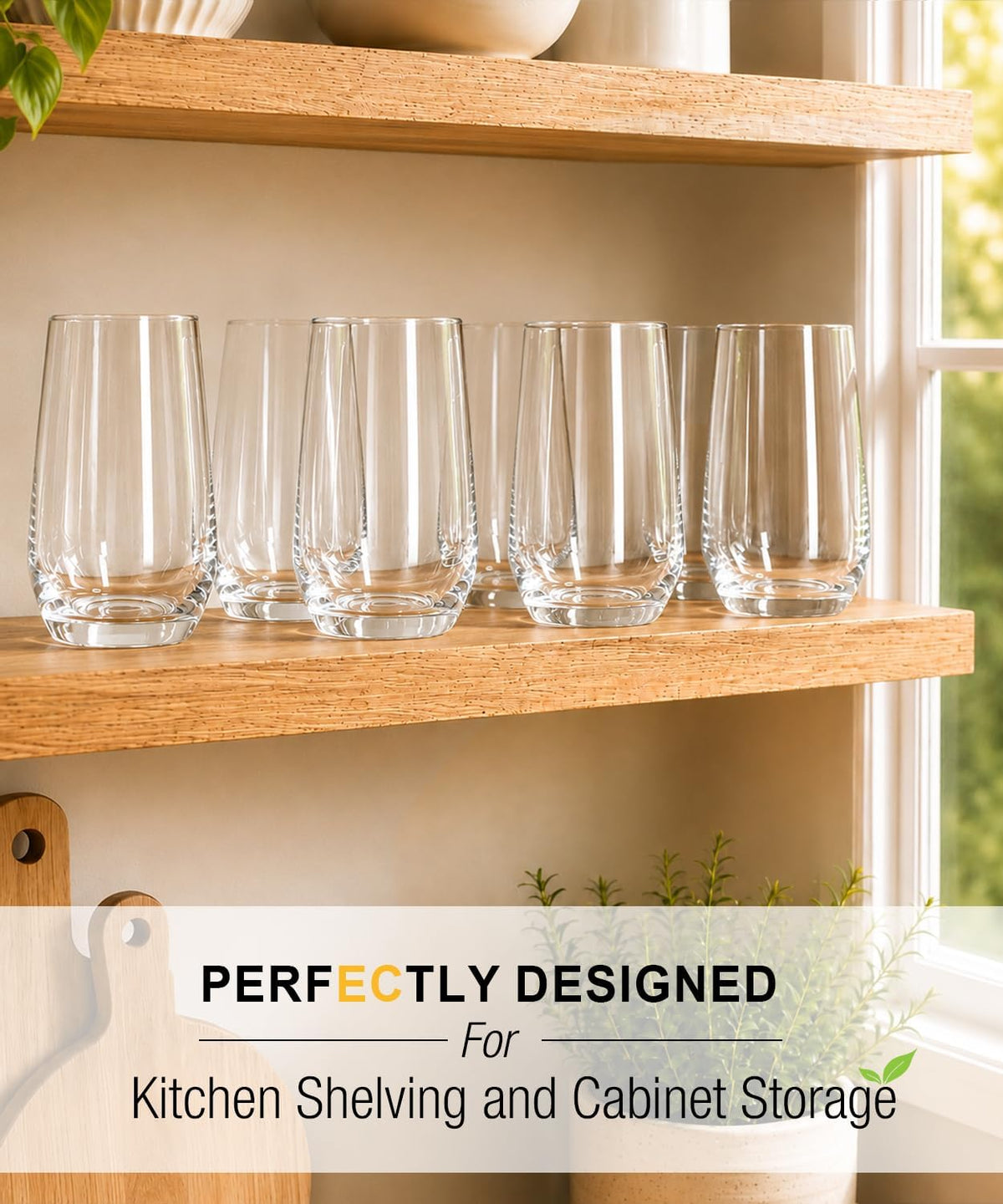 Drinking Water Glass Cups Set,Crystal Clear tall Glass cups set of 6,16.2oz