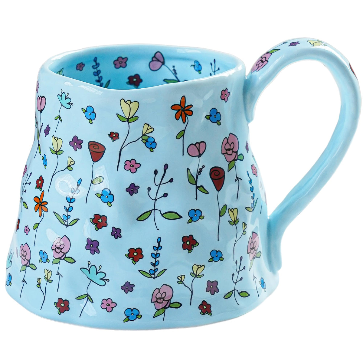 Large Ceramic Coffee Mug Cute Flower with Handmade Big Handle, 20oz Girly Pink Floral Tea Cup for Women Mothers Day, Novelty Irregular Oversized Christmas Mugs for Latte Tea Milk Cocoa