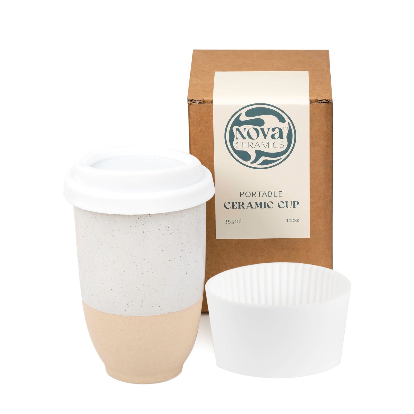 NOVA CERAMICS Travel Mug On the Go Coffee Mug Microwave & Dishwasher Safe Green Tumbler - Gifts For Women Men 16oz Afterglow