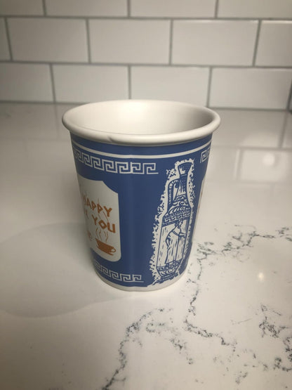 ExceptionLab 10 oz Ceramic New York City Greek Coffee Cup "We are Happy to Serve You"