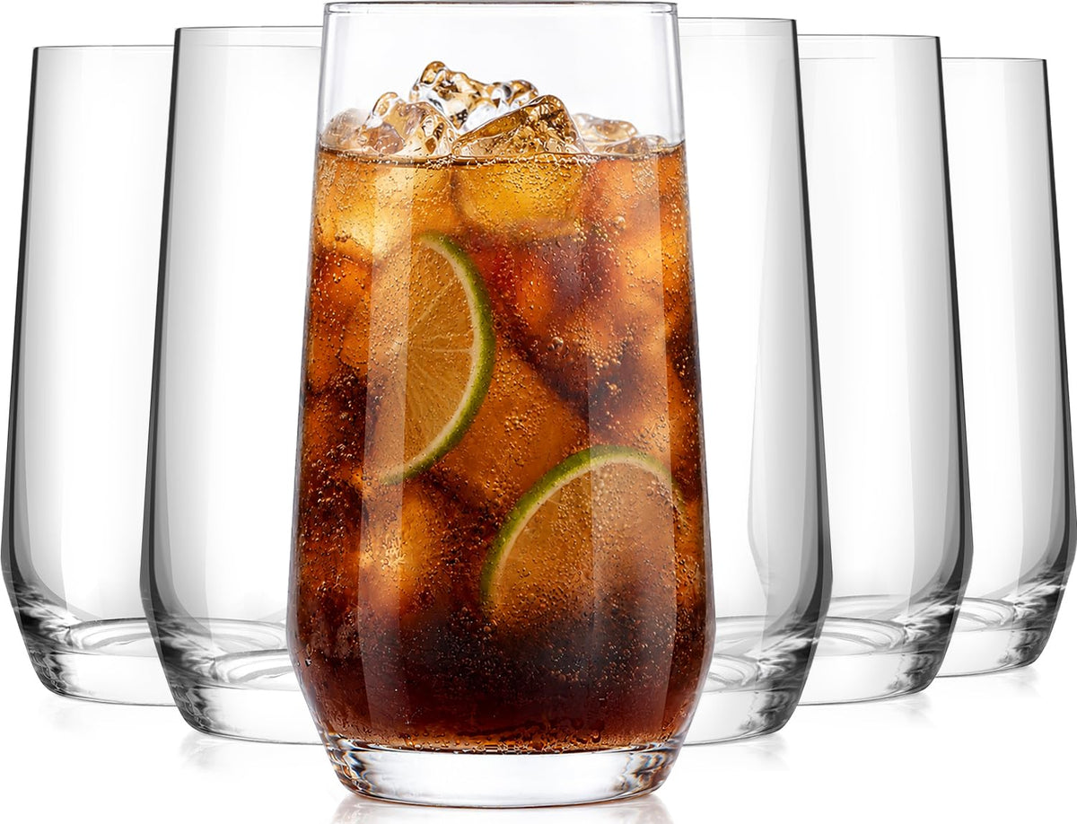 Drinking Water Glass Cups Set,Crystal Highball Glasses cups set of 8,16oz | Wide Mouth Design Tall Glassware for Cocktail Parties, Family Dinners