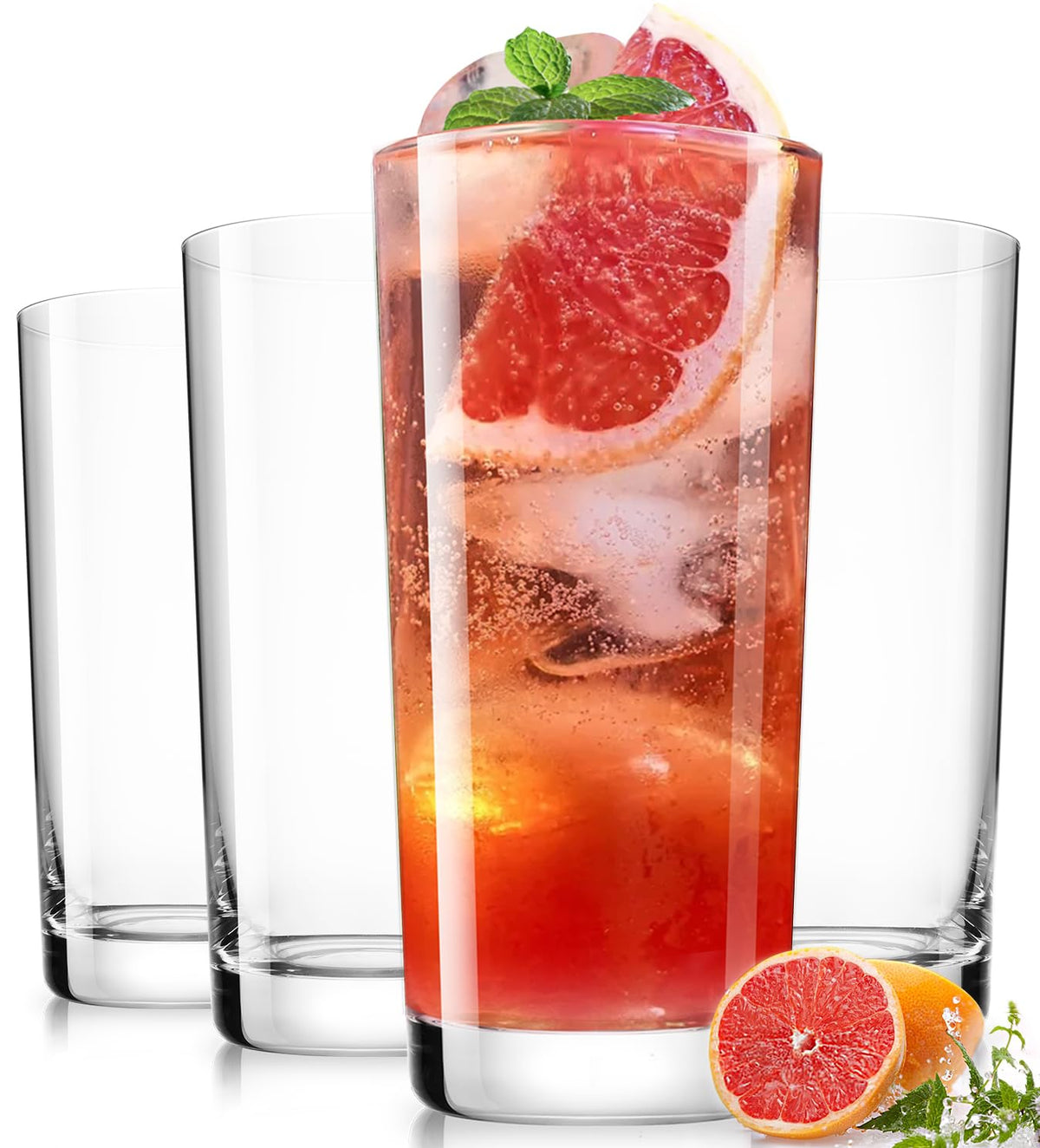 Drinking Water Glass Cups Set,Crystal Highball Glasses cups set of 8,16oz | Wide Mouth Design Tall Glassware for Cocktail Parties, Family Dinners