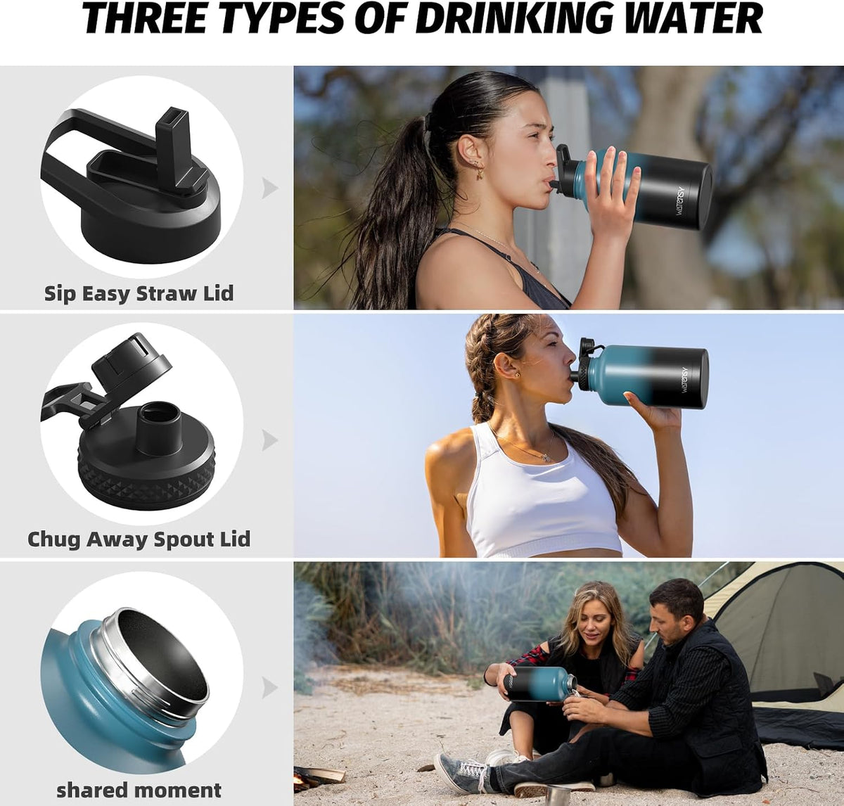 64oz Insulated Water Bottle (Cold for 48 Hrs),BPA Free&Leak Proof,Half Gallon Stainless Steel Water Flask,Water Jug with Straw Spout Lids for Gym,Hiking,Camping,Black Blue