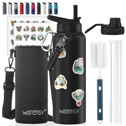 64oz Insulated Water Bottle (Cold for 48 Hrs),BPA Free&Leak Proof,Half Gallon Stainless Steel Water Flask,Water Jug with Straw Spout Lids for Gym,Hiking,Camping,Black Blue