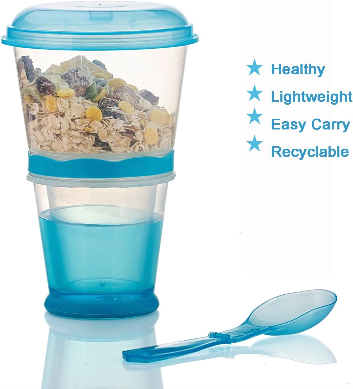 INOGIH Cereal On the Go Cups Breakfast-Portable Drink-Cup Cereal To-Go Container-Cup with Spoon (Blue)