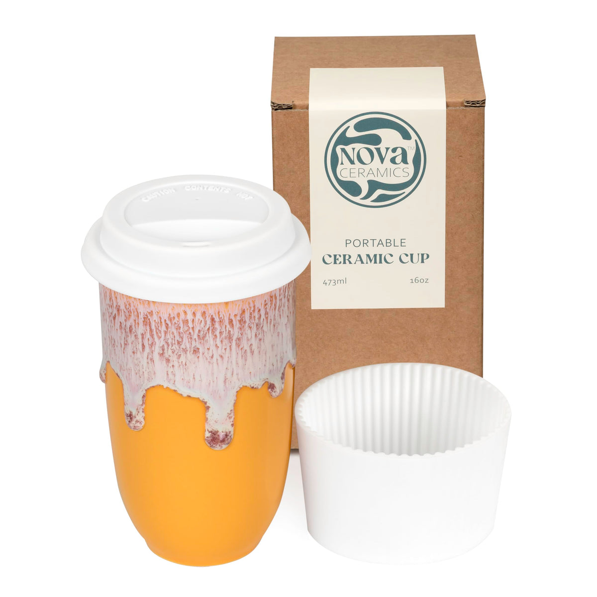 NOVA CERAMICS Travel Mug On the Go Coffee Mug Microwave & Dishwasher Safe Green Tumbler - Gifts For Women Men 16oz Afterglow