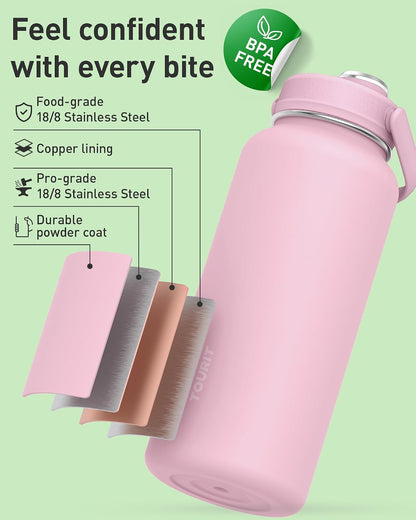 TOURIT 24 oz Insulated Stainless Steel Water Bottle, Obsidian | Double-wall vacuum thermal flask with top handle, leakproof & BPA-free design for sports, gym, hiking & travel use