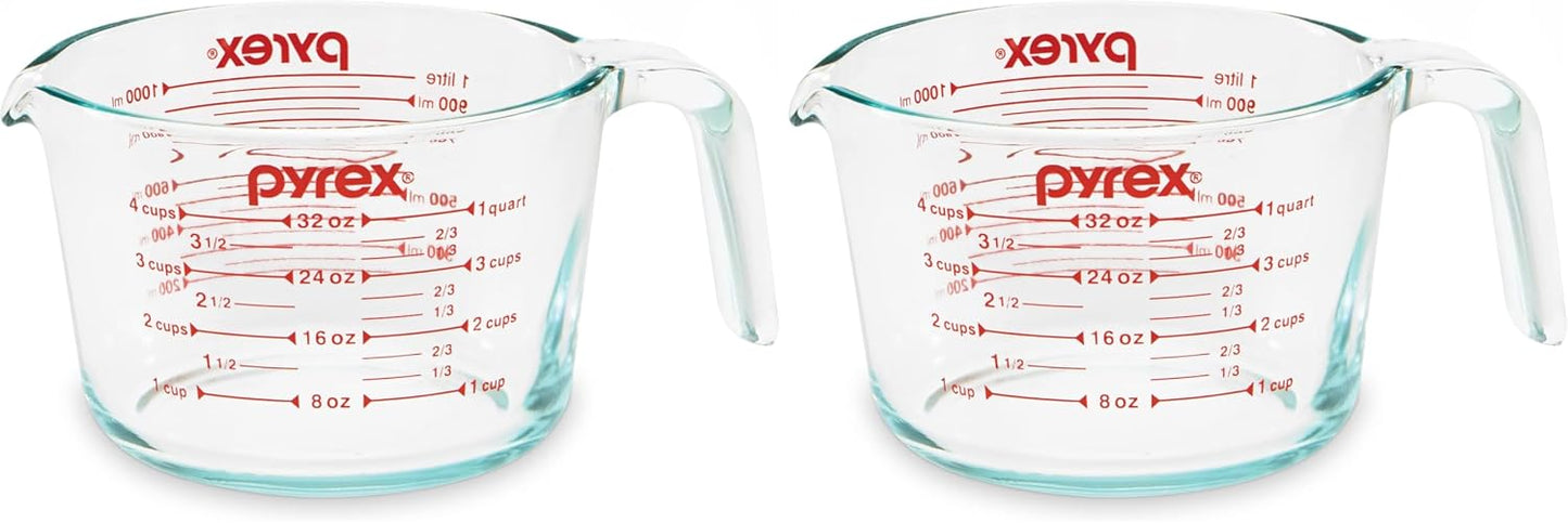Pyrex 4 Cup Glass Measuring Cup For Baking and Cooking | Preheated oven, dishwasher, freezer, and microwave safe