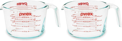 Pyrex 4 Cup Glass Measuring Cup For Baking and Cooking | Preheated oven, dishwasher, freezer, and microwave safe