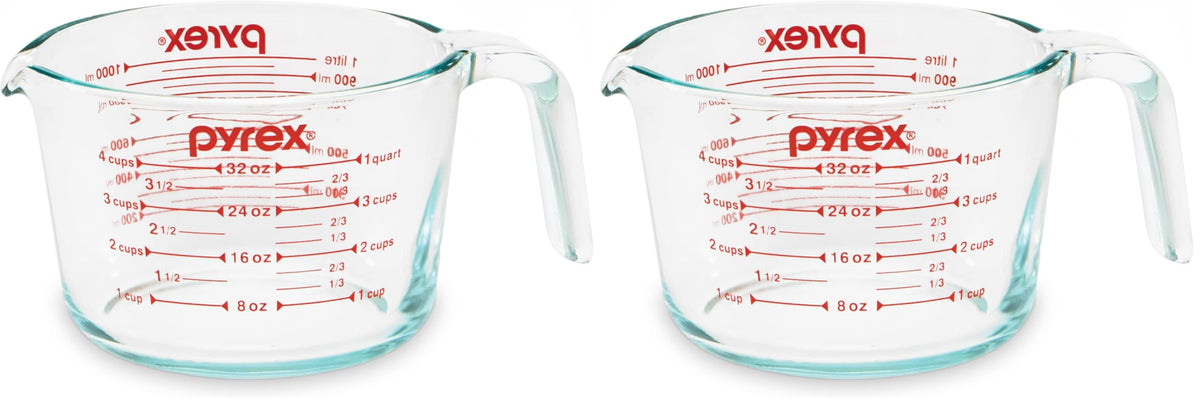 Pyrex 4 Cup Glass Measuring Cup For Baking and Cooking | Preheated oven, dishwasher, freezer, and microwave safe