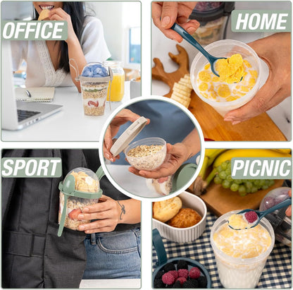 4 Pack On The Go Cereal Yogurt Cups with Lids and Spoon, 20 oz Reusable Parfait Plastic Milk Breakfast Crunch Granola Oatmeal Smoothie Snack Prep Bowl (4 Colors Set With Handle, 20 oz)