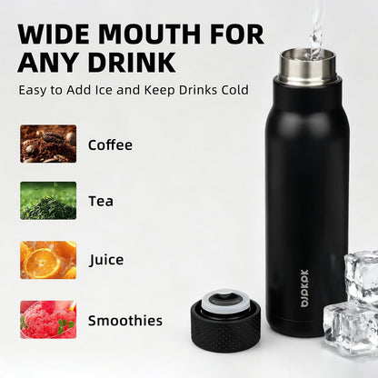 BJPKPK 21 oz Insulated Water Bottle, Leakproof Stainless Steel Flask | Double Wall Vacuum, Keeps Hot/Cold, Metal, BPA Free, Dishwasher Safe, Slim, Cupholder, Narrow, Reusable, Black