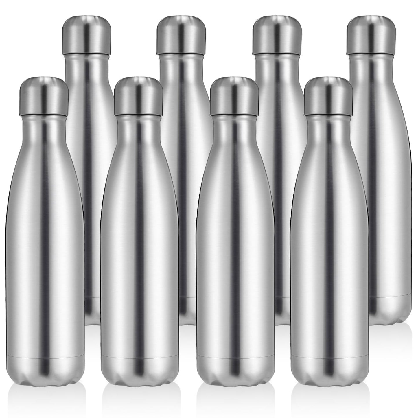 Volhoply 17oz Insulated Stainless Steel Water Bottle, Double Wall Vacuum Flask, Keeps Cold 24h & Hot 12h, Available in Packs of 1, 4, or 8（Silver,1 Pack)