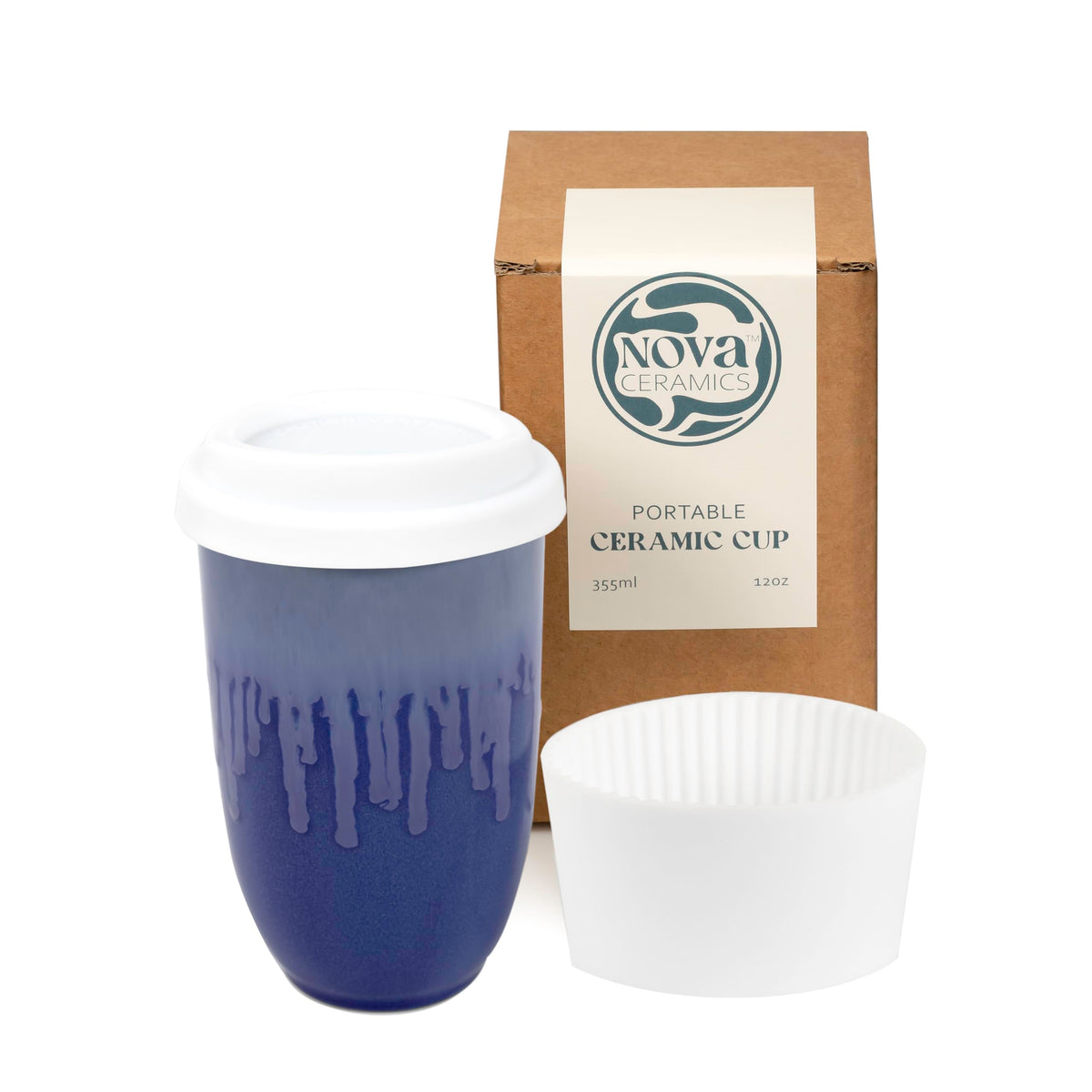 NOVA CERAMICS Travel Mug On the Go Coffee Mug Microwave & Dishwasher Safe Green Tumbler - Gifts For Women Men 16oz Afterglow