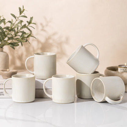 theterra Ceramic Coffee Mugs Set of 6, 14.2 oz Coffee Cups with Handle | Handmade, Suitable for Latte, Tea, Milk, Beer & Hot Cocoa, Cocoa Mocha