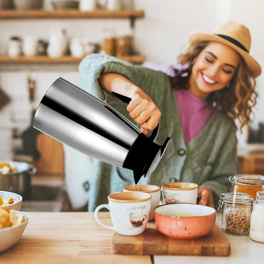 2 PCS 68 OZ Thermal Coffee Carafe Insulated Stainless Steel Pitcher | Double Walled Vacuum Pot Flask Creamer Pitcher Dispenser with Brushes Keeping Hot Water Milk Tea