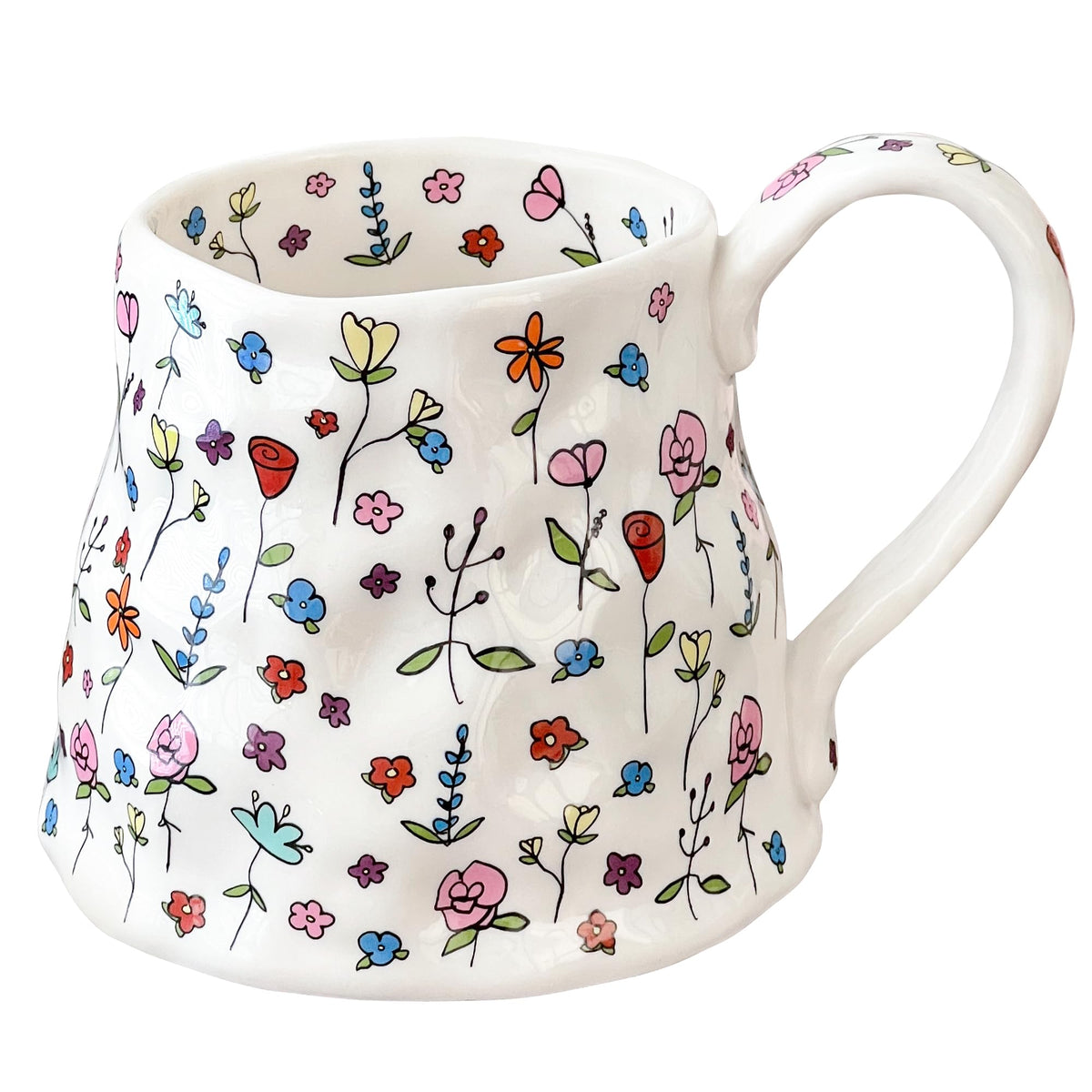 Large Ceramic Coffee Mug Cute Flower with Handmade Big Handle, 20oz Girly Pink Floral Tea Cup for Women Mothers Day, Novelty Irregular Oversized Christmas Mugs for Latte Tea Milk Cocoa