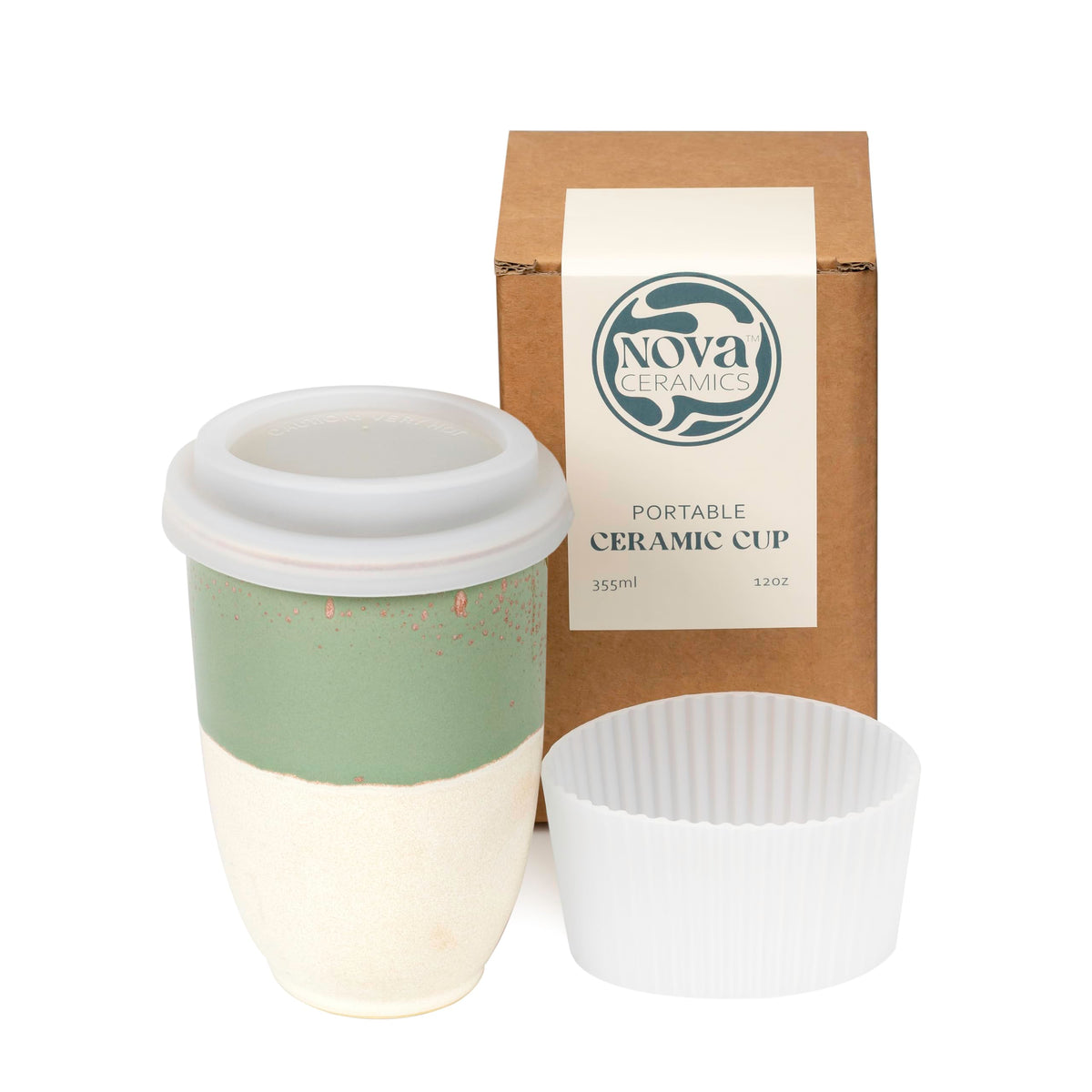 NOVA CERAMICS Travel Mug On the Go Coffee Mug Microwave & Dishwasher Safe Green Tumbler - Gifts For Women Men 16oz Afterglow