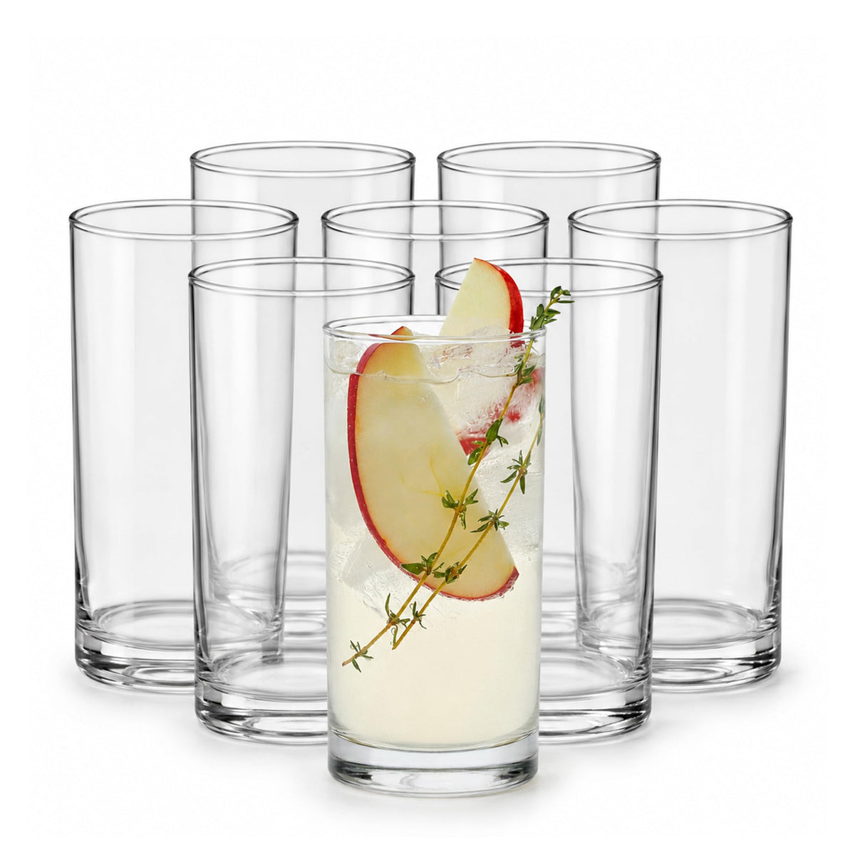 Heavy Base Drinking Glasses Set of 8, Weighted Clear Water Cups | 15.5 oz Capacity for Water, Juice, Soda, Cocktails, and More with Weighted Base and Dishwasher-Safe Cleanup