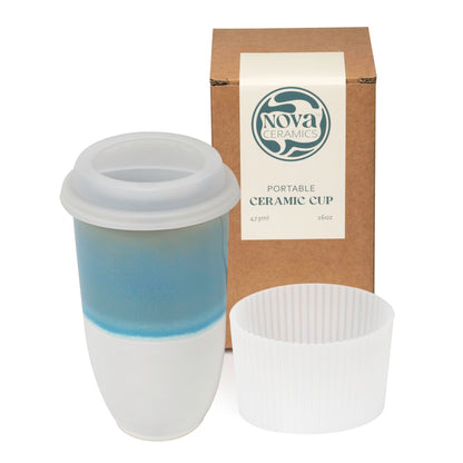 NOVA CERAMICS Travel Mug On the Go Coffee Mug Microwave & Dishwasher Safe Green Tumbler - Gifts For Women Men 16oz Afterglow