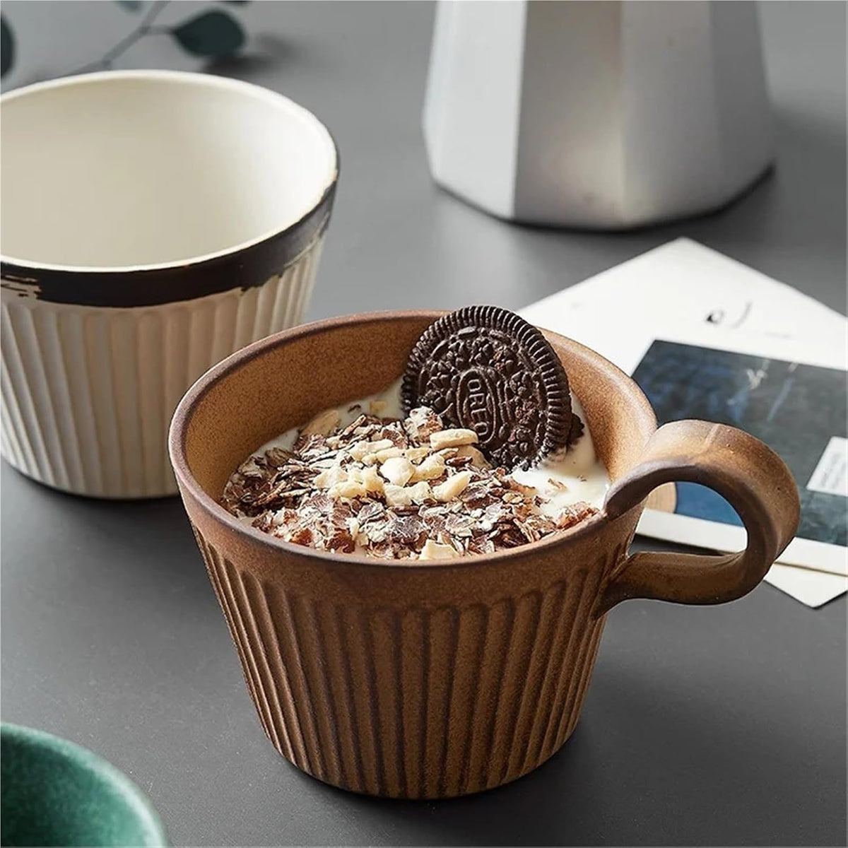 Easy to Clean 320ml Coffee Cup, Vintage Ceramic Breakfast Milk Cup, for Office, Home Use(White)