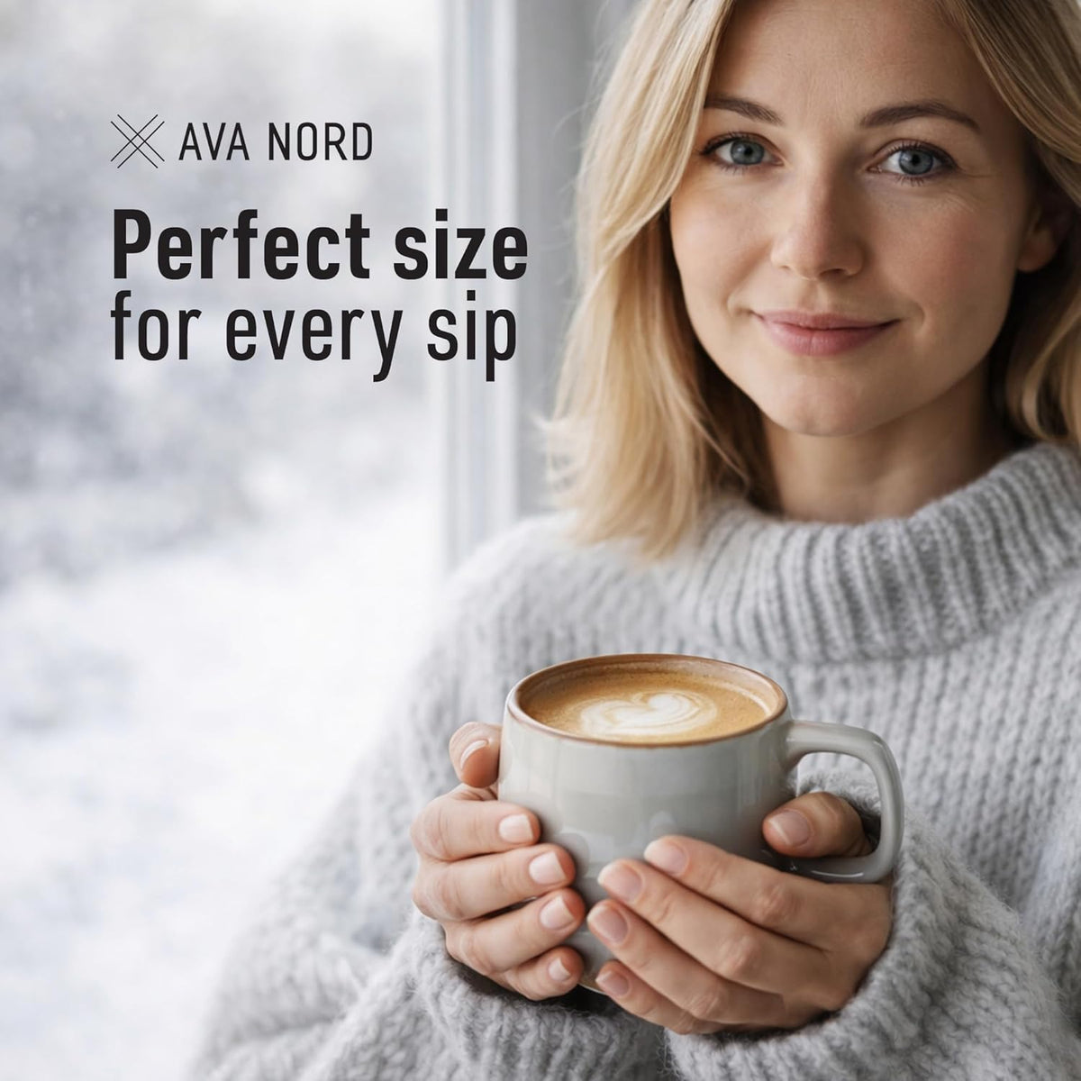 Ava Nord Stoneware Ceramic Coffee Mugs Set of 4 | 12 oz | Sage Ash | Lead-Free, Non-Toxic, Freezer - Microwave & Dishwasher Safe, Comfortable Handle, Aesthetic Nordic Design for Cappuccino