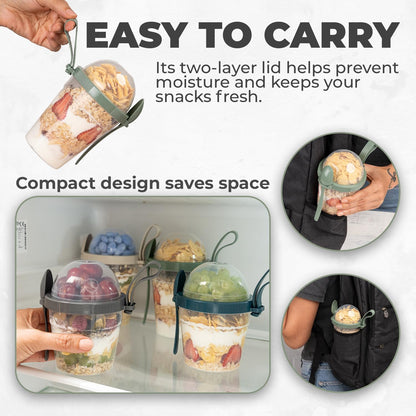 4 Pack On The Go Cereal Yogurt Cups with Lids and Spoon, 20 oz Reusable Parfait Plastic Milk Breakfast Crunch Granola Oatmeal Smoothie Snack Prep Bowl (4 Colors Set With Handle, 20 oz)