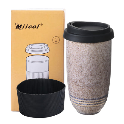 Miicol Ceramic Coffee Mug, 16 oz Large Coffee Cup, Tea Mug with Handle, Flat Bottom Mug for Men, Women, Office, Microwave and Dishwasher Safe, Multi-Color, Black