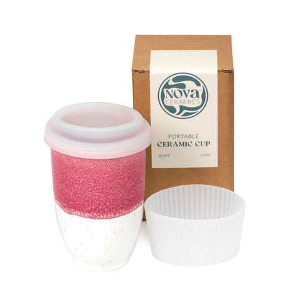 NOVA CERAMICS Travel Mug On the Go Coffee Mug Microwave & Dishwasher Safe Green Tumbler - Gifts For Women Men 16oz Afterglow