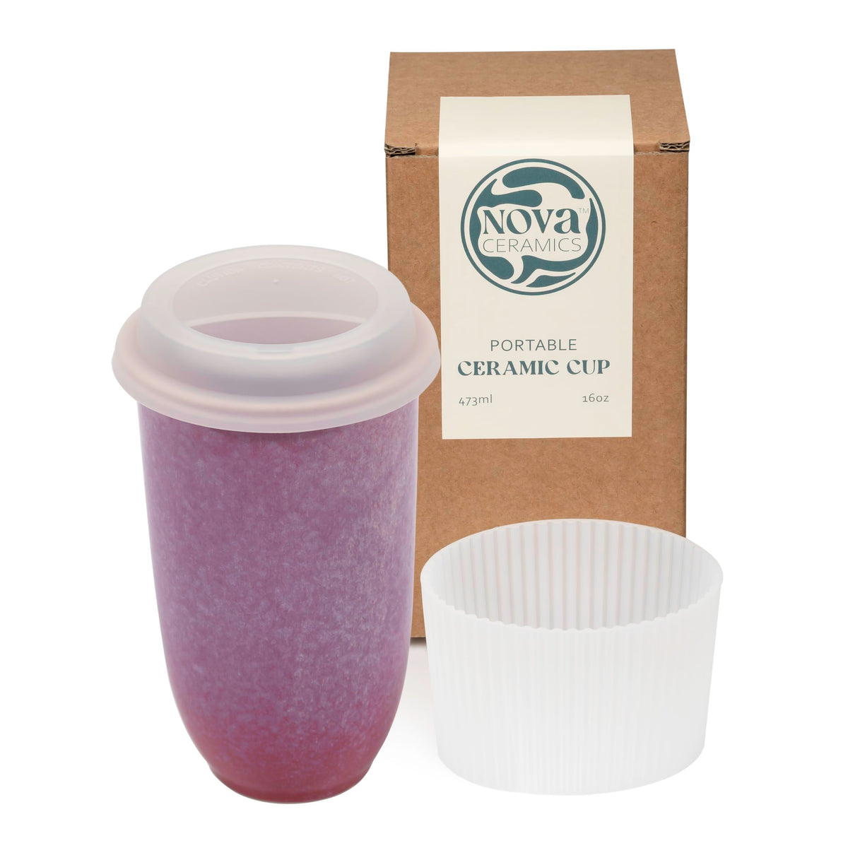 NOVA CERAMICS Travel Mug On the Go Coffee Mug Microwave & Dishwasher Safe Green Tumbler - Gifts For Women Men 16oz Afterglow